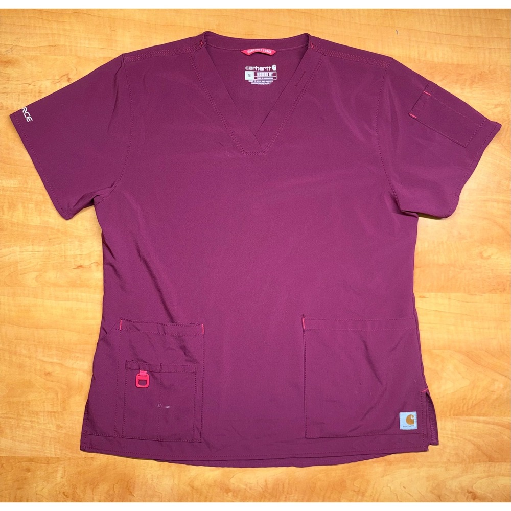 Carhartt Force Modern Fit V-Neck Scrub Top Berry Purple Womens Medium